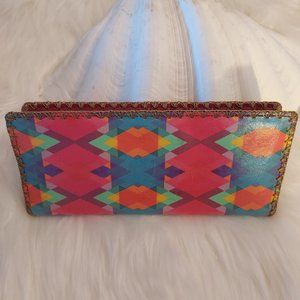 Mlavi Vegan Leather Wallet: Aztec Water Color Design: size 7.5"x3.5"
